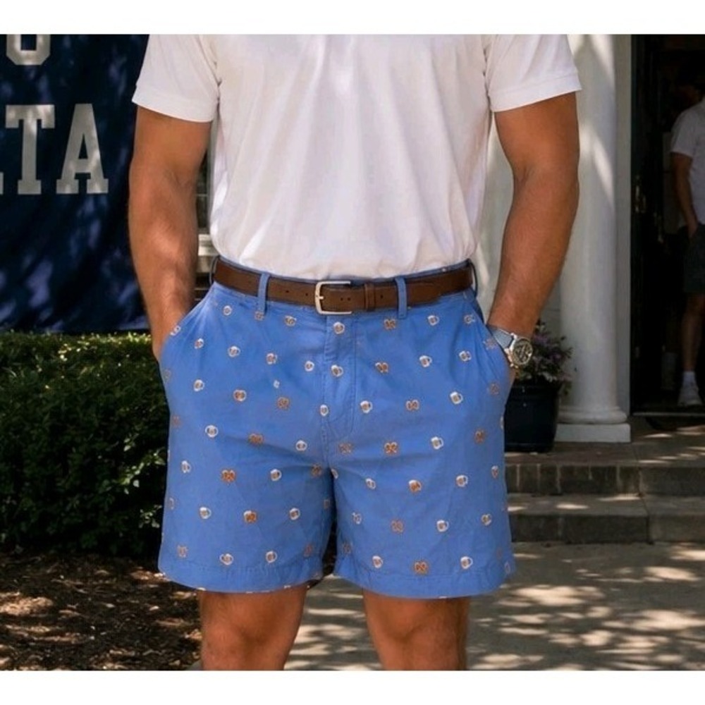 Jack Threads Blue Chino Shorts Beer Pretzel Men's 36 Waist 8.5 Inseam Frat Game